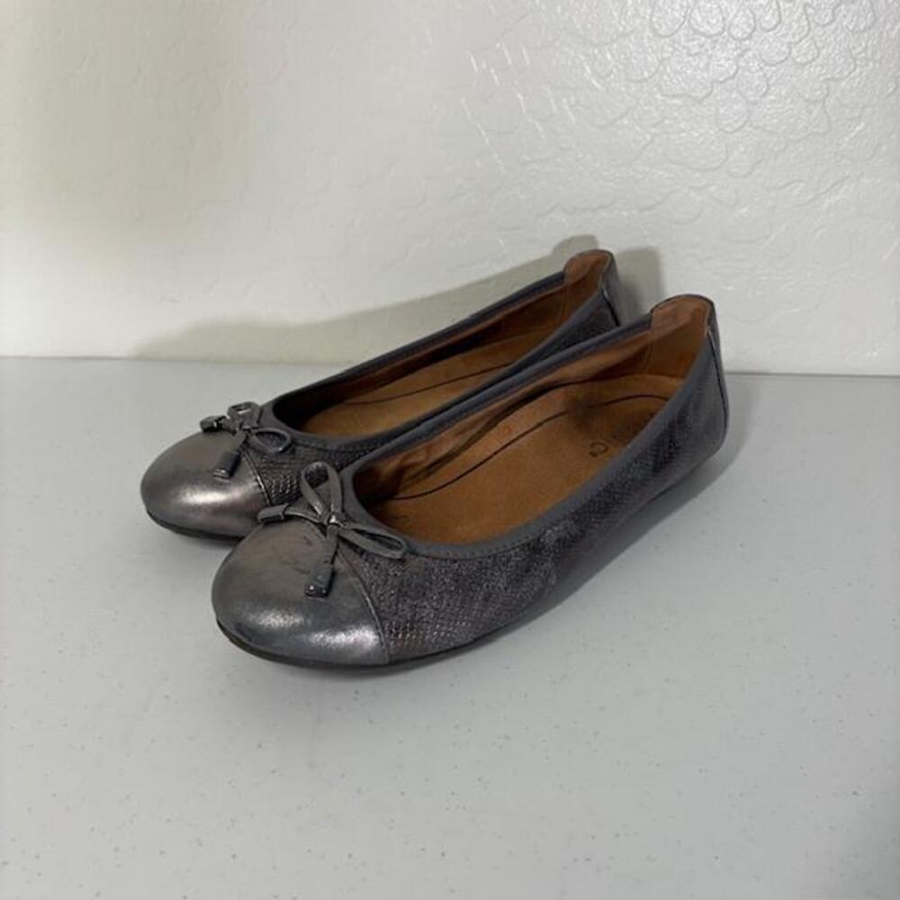 Vionic Shoes Womens Size 7 Wide Silver Minna Ballet Flats Bow Comfort Slip On